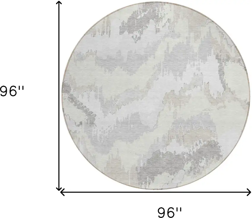 8' Ivory Beige And Cream Round Abstract Washable Indoor Outdoor Area Rug Photo 3