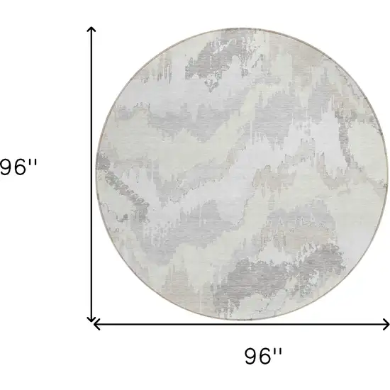 8' Ivory Beige And Cream Round Abstract Washable Indoor Outdoor Area Rug Photo 3