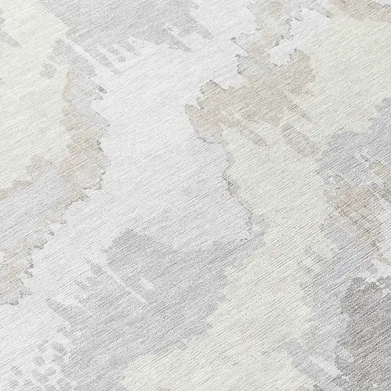 8' Ivory Beige And Cream Round Abstract Washable Indoor Outdoor Area Rug Photo 8