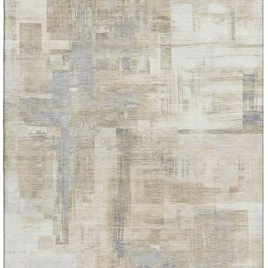8' Ivory Beige And Gray Abstract Washable Area Rug With UV Protection Photo 3
