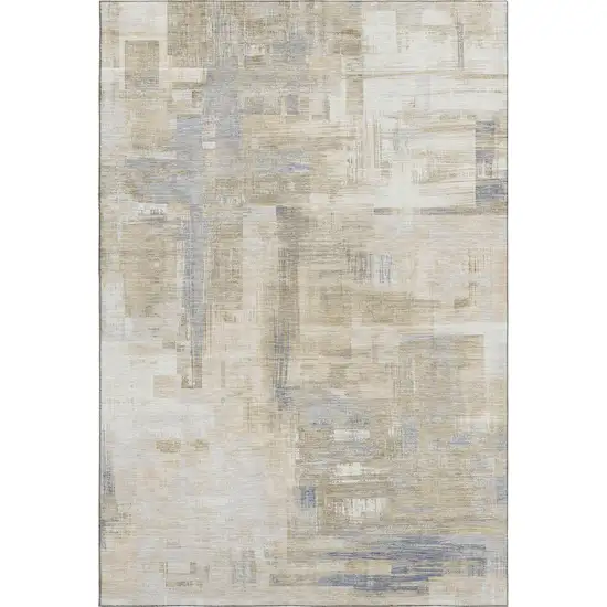 8' Ivory Beige And Gray Abstract Washable Area Rug With UV Protection Photo 1