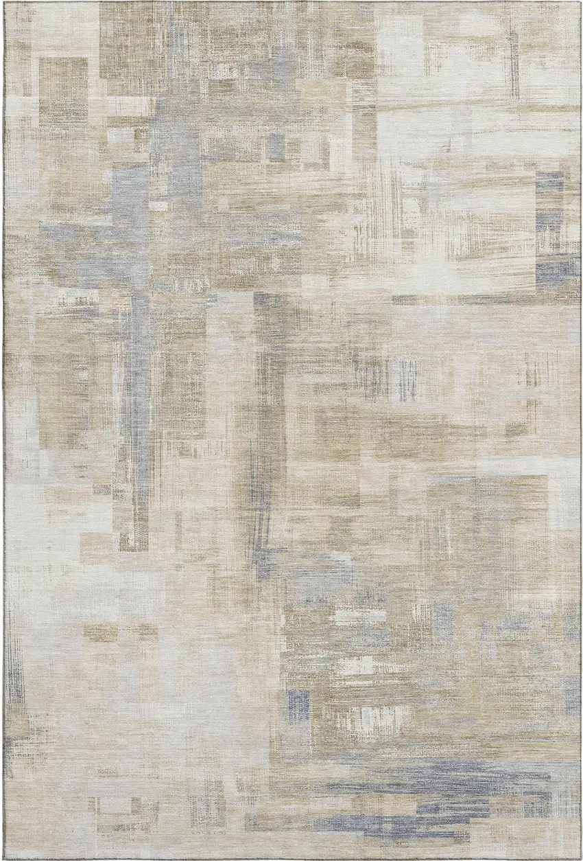 8' Ivory Beige And Gray Abstract Washable Area Rug With UV Protection Photo 1