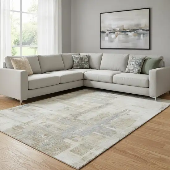 8' Ivory Beige And Gray Abstract Washable Area Rug With UV Protection Photo 2