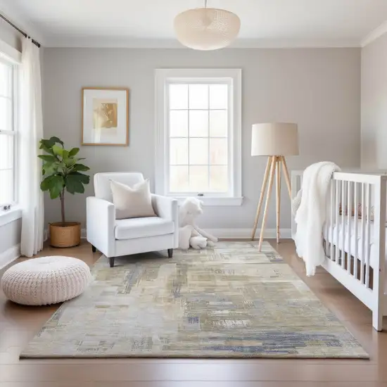 8' Ivory Beige And Gray Abstract Washable Area Rug With UV Protection Photo 5