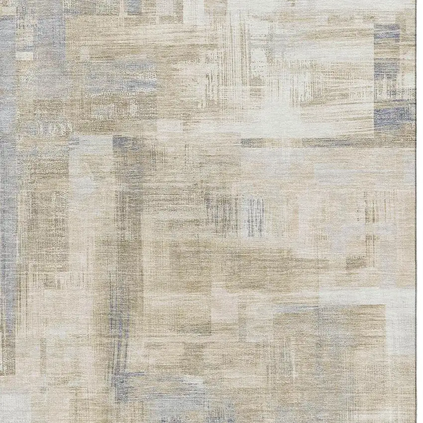 8' Ivory Beige And Gray Abstract Washable Area Rug With UV Protection Photo 2