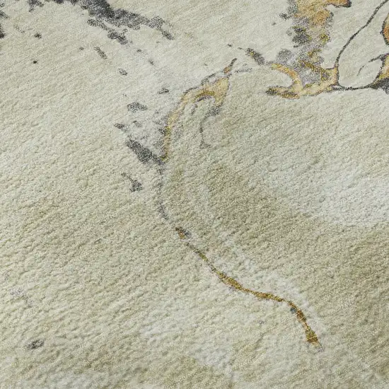 8' Ivory Beige And Gray Abstract Washable Round Rug With UV Protection Photo 8