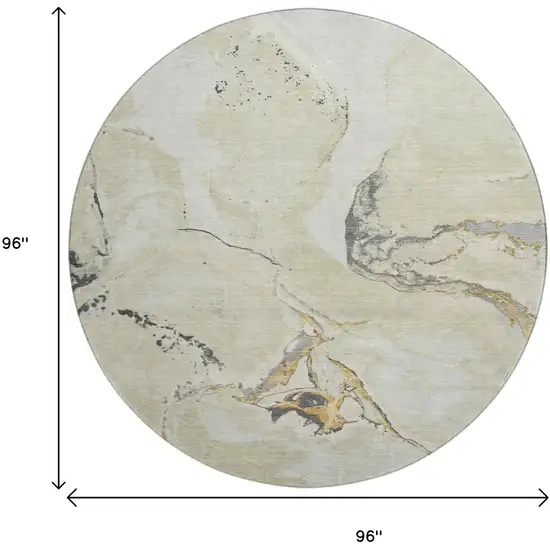 8' Ivory Beige And Gray Abstract Washable Round Rug With UV Protection Photo 9