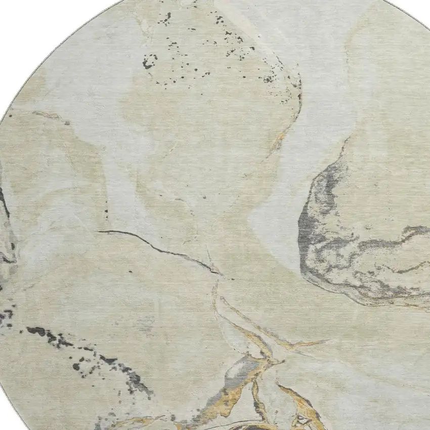 8' Ivory Beige And Gray Abstract Washable Round Rug With UV Protection Photo 2