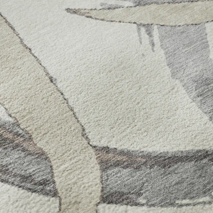 8' Ivory Beige And Gray Abstract Washable Round Rug With UV Protection Photo 8