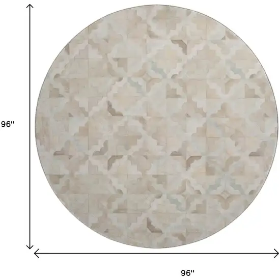 8' Ivory Beige And Gray Geometric Washable Round Rug With UV Protection Photo 3