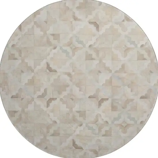 8' Ivory Beige And Gray Geometric Washable Round Rug With UV Protection Photo 4