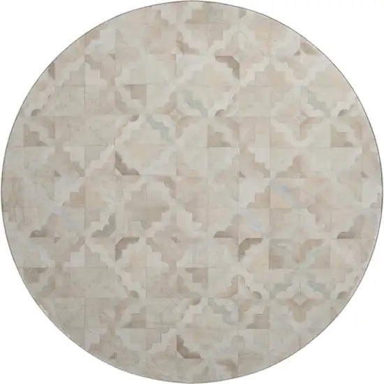 8' Ivory Beige And Gray Geometric Washable Round Rug With UV Protection Photo 2