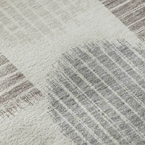 8' Ivory Beige And Gray Geometric Washable Round Rug With UV Protection Photo 9