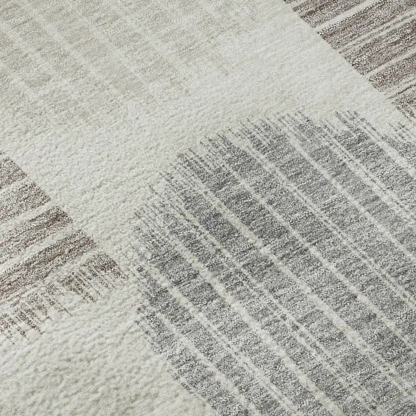 8' Ivory Beige And Gray Geometric Washable Round Rug With UV Protection Photo 9