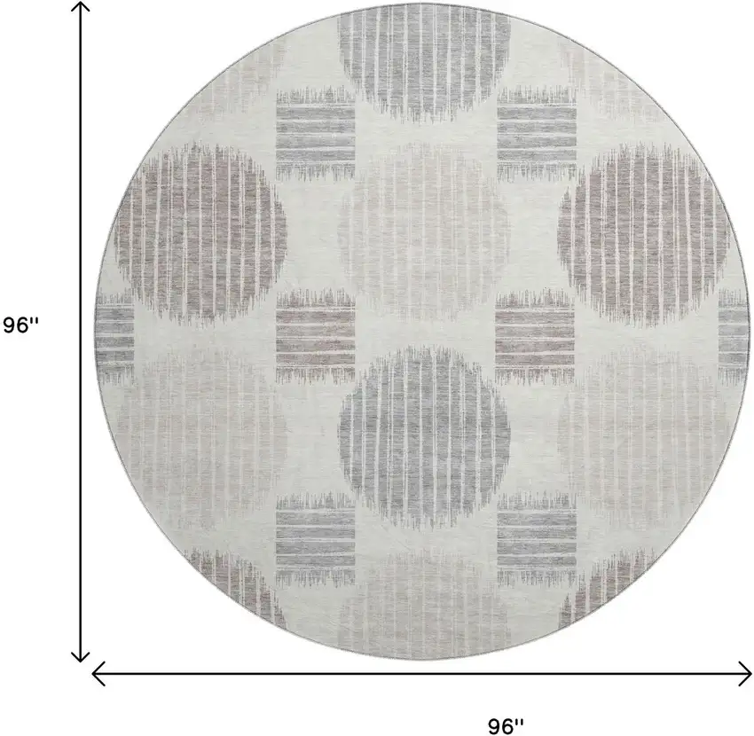 8' Ivory Beige And Gray Geometric Washable Round Rug With UV Protection Photo 8