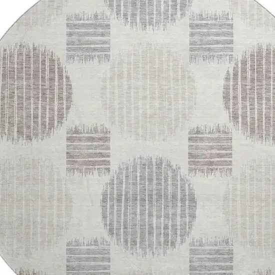 8' Ivory Beige And Gray Geometric Washable Round Rug With UV Protection Photo 3