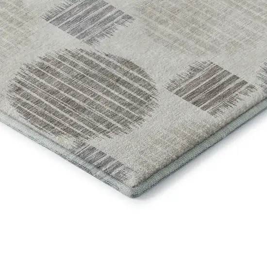 8' Ivory Beige And Gray Geometric Washable Round Rug With UV Protection Photo 7