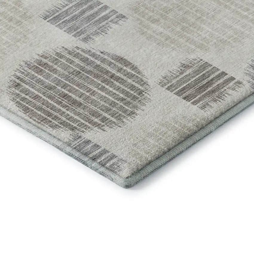 8' Ivory Beige And Gray Geometric Washable Round Rug With UV Protection Photo 7