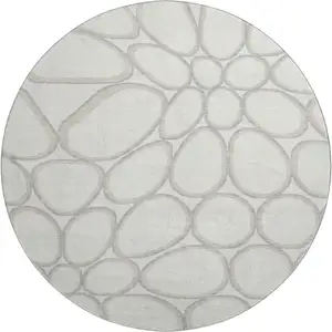 Photo of 8' Ivory Beige And Gray Geometric Washable Round Rug With UV Protection