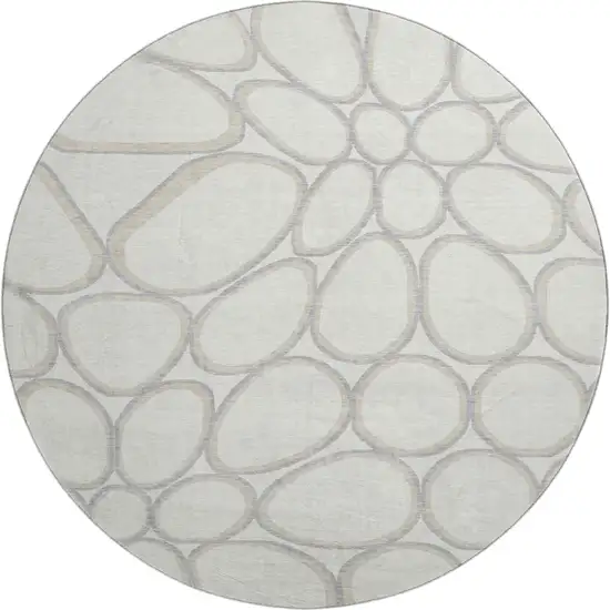 8' Ivory Beige And Gray Geometric Washable Round Rug With UV Protection Photo 1