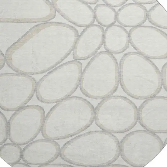 8' Ivory Beige And Gray Geometric Washable Round Rug With UV Protection Photo 2