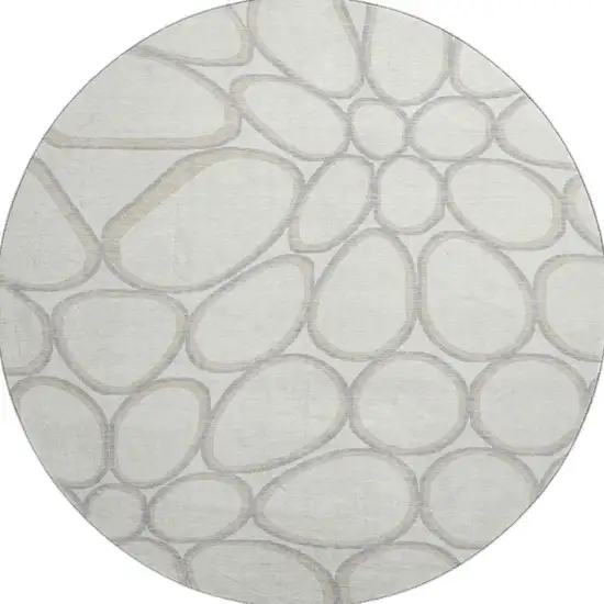 8' Ivory Beige And Gray Geometric Washable Round Rug With UV Protection Photo 3