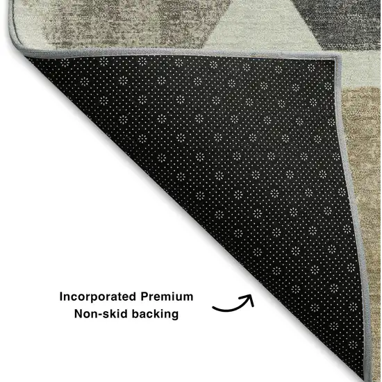 8' Ivory Beige And Gray Geometric Washable Round Rug With UV Protection Photo 6