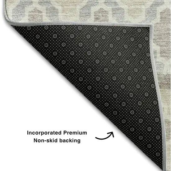 8' Ivory Beige And Gray Ikat Washable Round Rug With UV Protection Photo 6