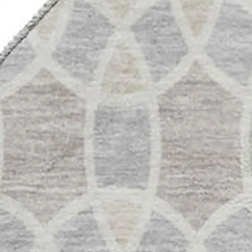 8' Ivory Beige And Gray Ikat Washable Round Rug With UV Protection Photo 3