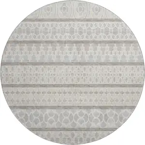Photo of 8' Ivory Beige And Gray Ikat Washable Round Rug With UV Protection