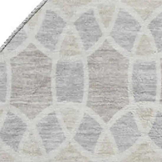 8' Ivory Beige And Gray Ikat Washable Round Rug With UV Protection Photo 4