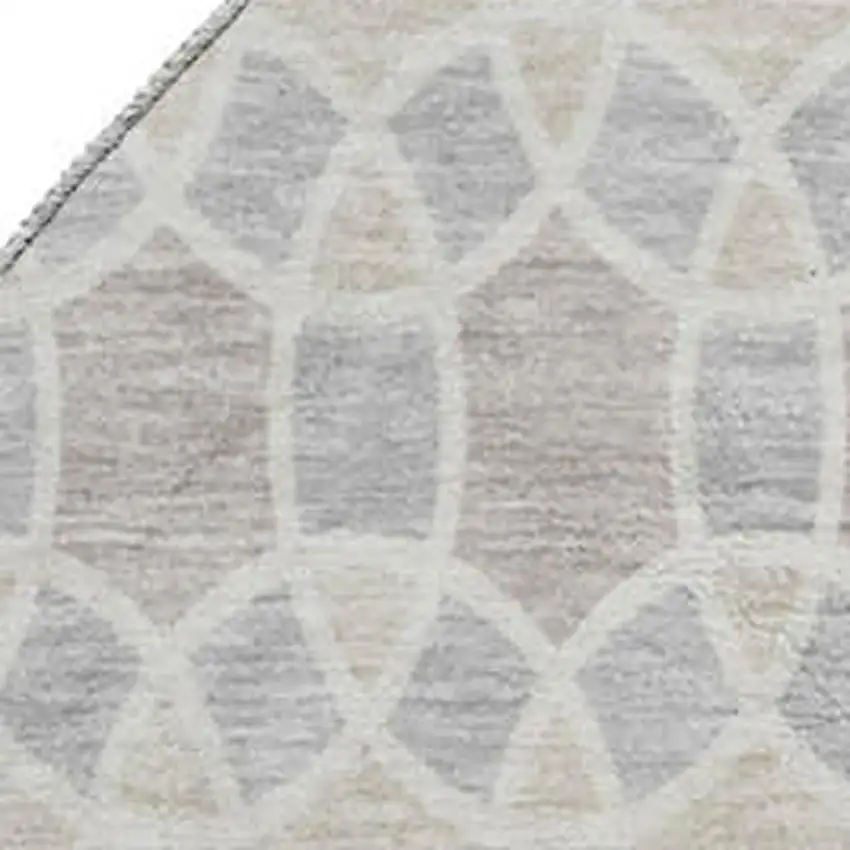 8' Ivory Beige And Gray Ikat Washable Round Rug With UV Protection Photo 4