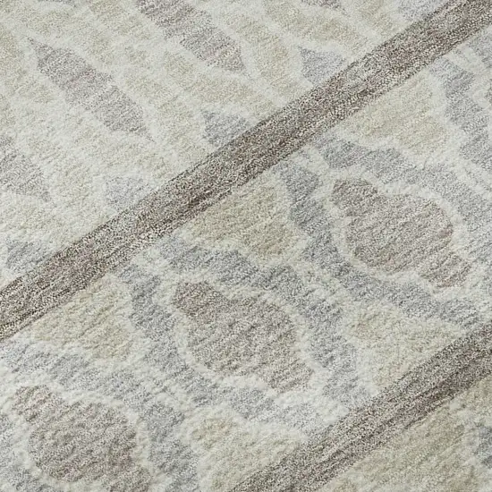 8' Ivory Beige And Gray Ikat Washable Round Rug With UV Protection Photo 9