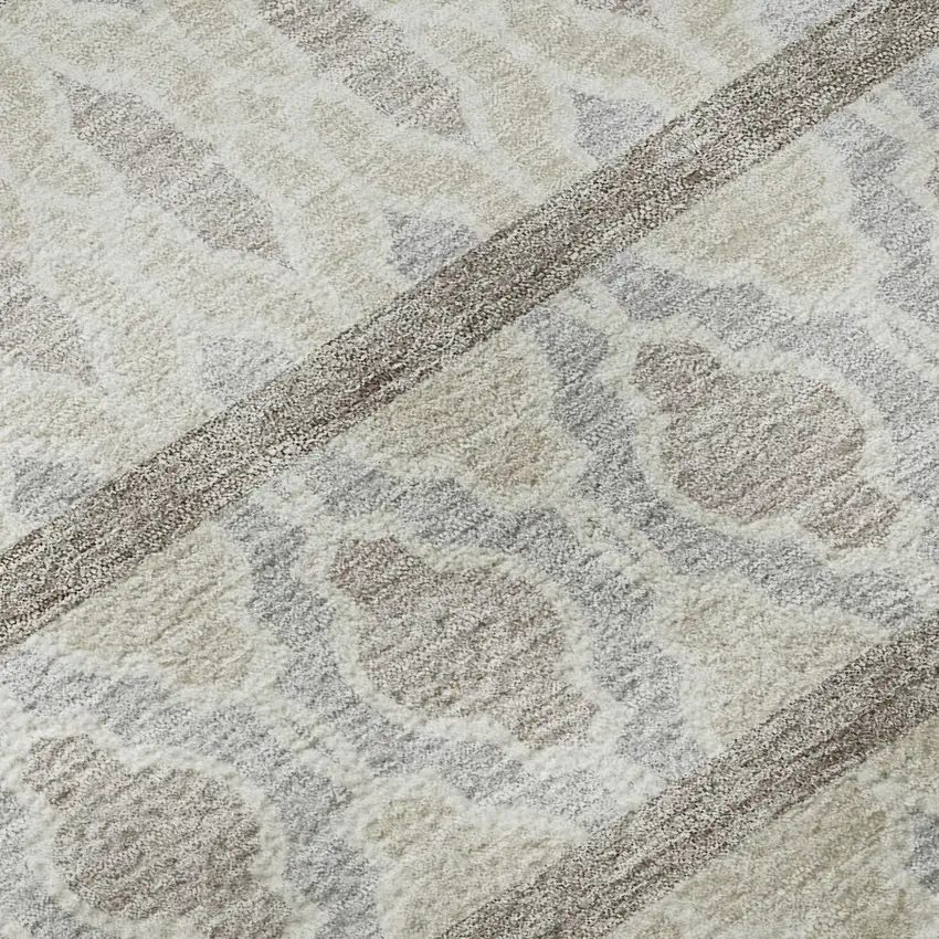 8' Ivory Beige And Gray Ikat Washable Round Rug With UV Protection Photo 9