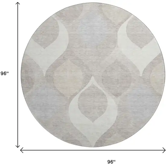 8' Ivory Beige And Gray Ogee Washable Round Rug With UV Protection Photo 3