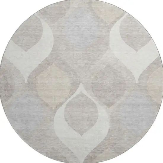 8' Ivory Beige And Gray Ogee Washable Round Rug With UV Protection Photo 4