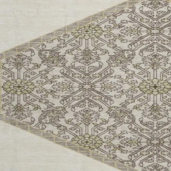 8' Ivory Beige And Gray Oriental Washable Round Rug With UV Protection Photo 3