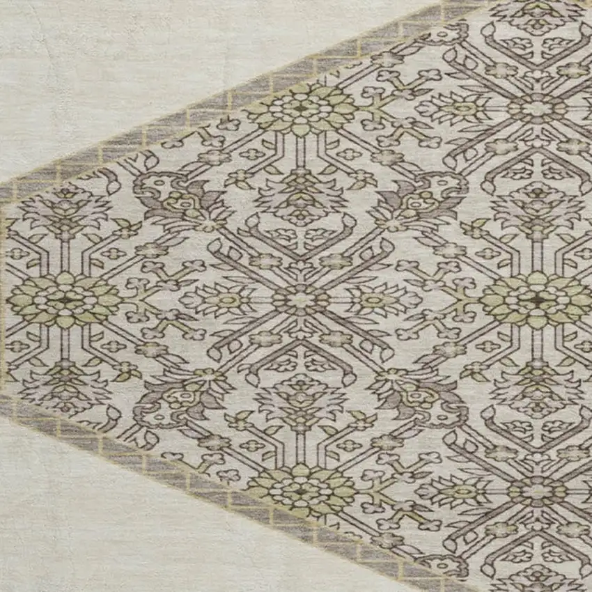 8' Ivory Beige And Gray Oriental Washable Round Rug With UV Protection Photo 3