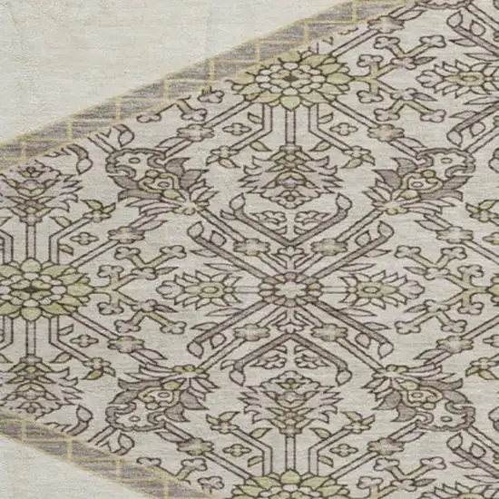 8' Ivory Beige And Gray Oriental Washable Round Rug With UV Protection Photo 2