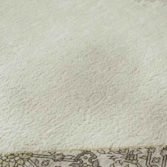 8' Ivory Beige And Gray Oriental Washable Round Rug With UV Protection Photo 8