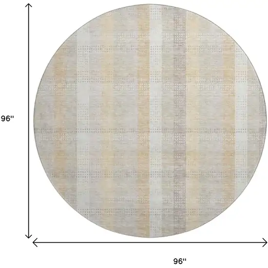 8' Ivory Beige And Gray Plaid Washable Round Rug With UV Protection Photo 9