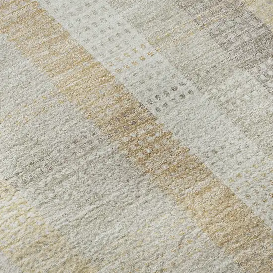 8' Ivory Beige And Gray Plaid Washable Round Rug With UV Protection Photo 8