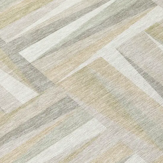8' Ivory Beige And Gray Round Geometric Washable Indoor Outdoor Area Rug Photo 8