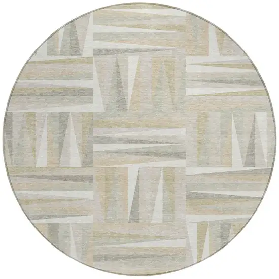 8' Ivory Beige And Gray Round Geometric Washable Indoor Outdoor Area Rug Photo 5