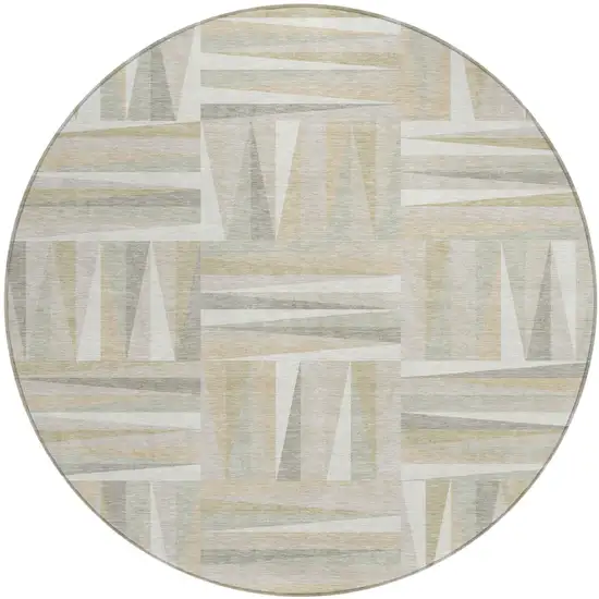 8' Ivory Beige And Gray Round Geometric Washable Indoor Outdoor Area Rug Photo 2