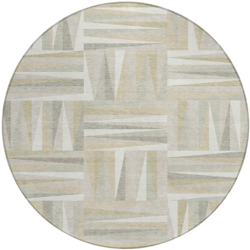 8' Ivory Beige And Gray Round Geometric Washable Indoor Outdoor Area Rug Photo 2