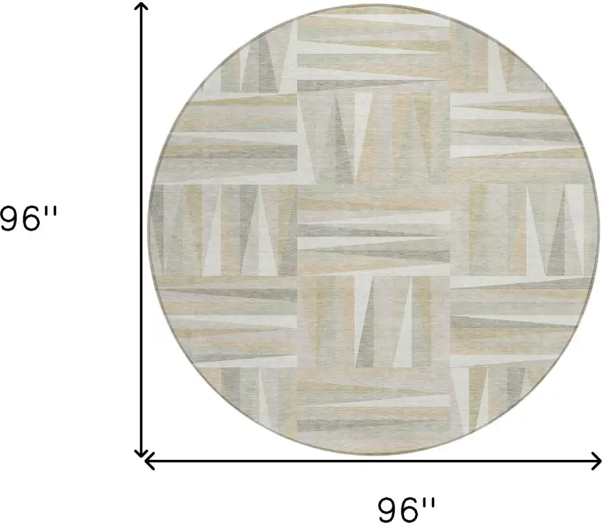 8' Ivory Beige And Gray Round Geometric Washable Indoor Outdoor Area Rug Photo 3