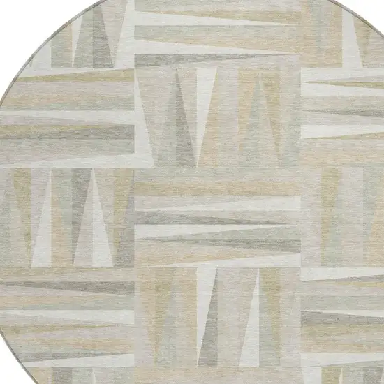 8' Ivory Beige And Gray Round Geometric Washable Indoor Outdoor Area Rug Photo 4