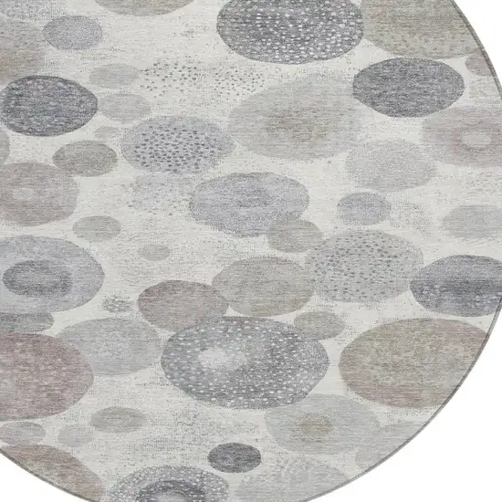8' Ivory Beige And Gray Round Geometric Washable Indoor Outdoor Area Rug Photo 4