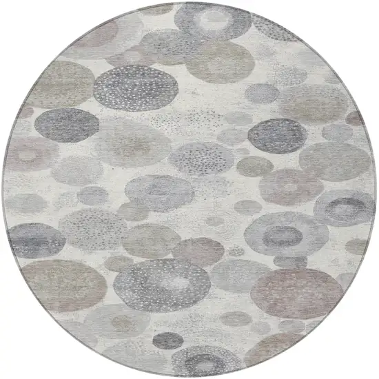 8' Ivory Beige And Gray Round Geometric Washable Indoor Outdoor Area Rug Photo 3
